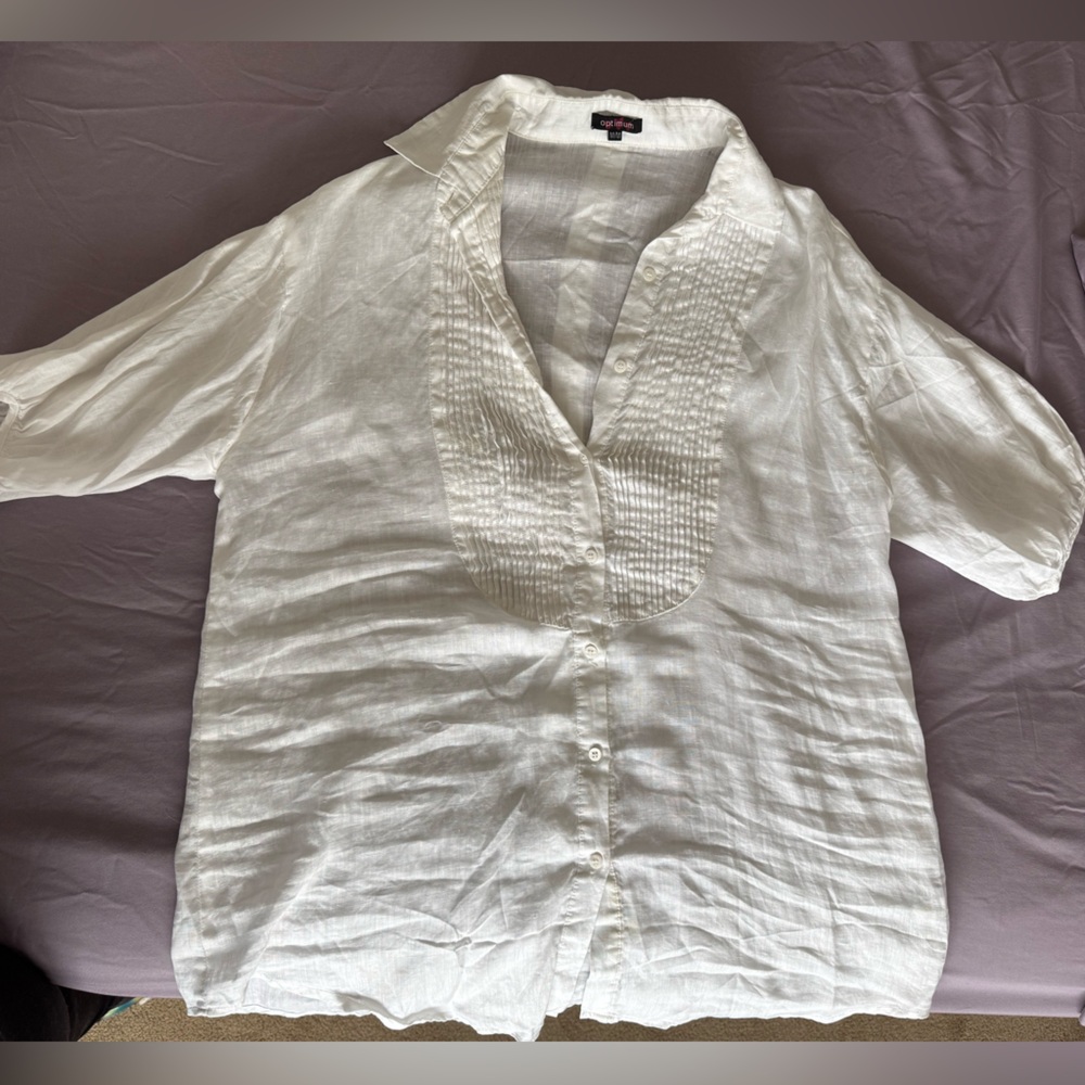 White Button-Up Linen Blouse